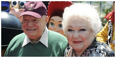 Estelle Harris, at right, and Don Rickles arrive at the world premiere of 'Toy Story 3,' Sunday, June 13, 2010, at The El Capitan Theater in Los Angeles. (File photo)
