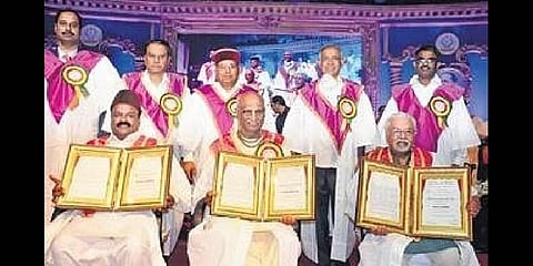 Governor Thaawarchand Gehlot (centre) attends the 56th Annual convocation of Bangalore University, in Bengaluru on Friday