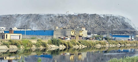 Smoke billows from a fire that is continuing at Bhalswa landfill site for the last four days | Pti