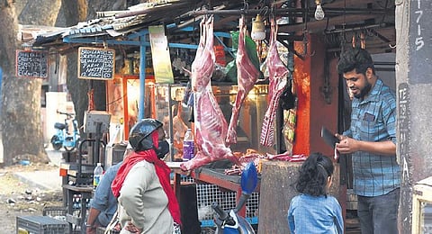 A meat shop that was open on Sarvodaya Day in Bengaluru. (Photo| Vinod Kumar T, EPS)