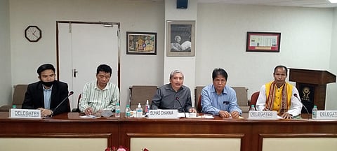 Chakma and Hajong delegation briefing the full bench of the National Human Rights Commission last month. (Photo | Santosh Chakma via Facebook)