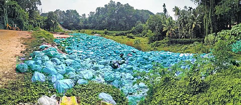 Biomedical waste piled up in the open space near SAT hospital and Government Medical College, Thiruvananthapuram| file pic