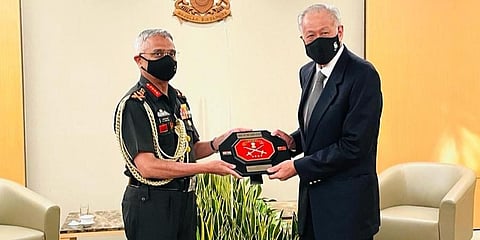 General MM Naravane called on Brigadier General David Neo, Chief of Singapore Army.