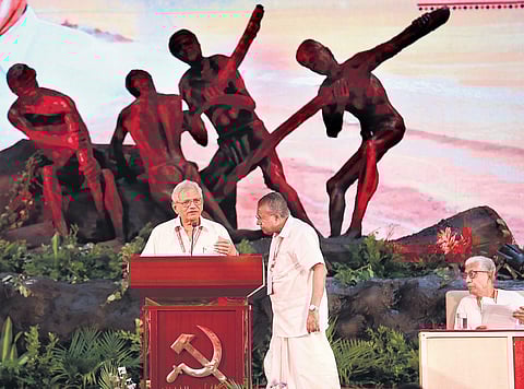 CPM general secretary Sitaram Yechury and Chief Minister Pinarayi Vijayan at the inauguration of the 23rd party congress in Kannur on Wednesday | T P Sooraj