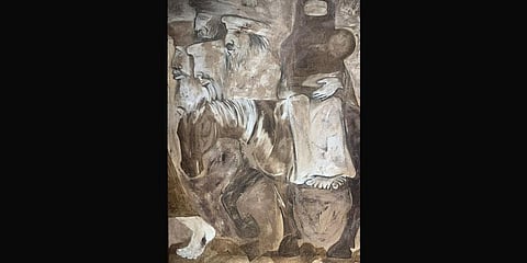 Krishen Khanna's 'Afghan Refugees' painting (Photo | www.artpilgrim.com)