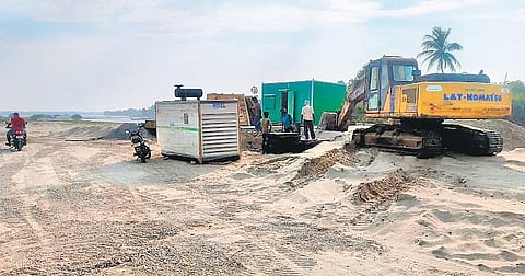 Roads being constructed on Alamparai beach for fishing harbour project. (Photo| EPS)