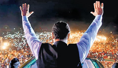 Pakistan Prime Minister Imran Khan at a rally in Islamabad late last month which he called the ‘biggest ever jalsa in the capital’. (File Photo)