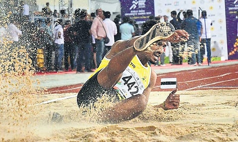 With an effort of 7.31m, Sriram V from SRM University clinched men’s long jump gold at Khelo India University Games on Saturday | Shriram BN
