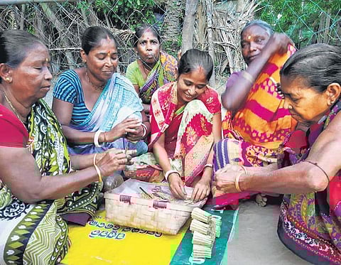 A group of women bind beedis in Kendrapara. (Photo| EPS)