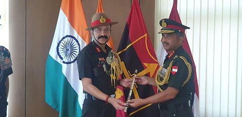 Lt Gen Gajendra Joshi (L) assumes charge from Lt Gen MK Katiyar
