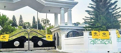 Khalistan flags on the main gate of the Himachal Assembly (Photo | PTI)