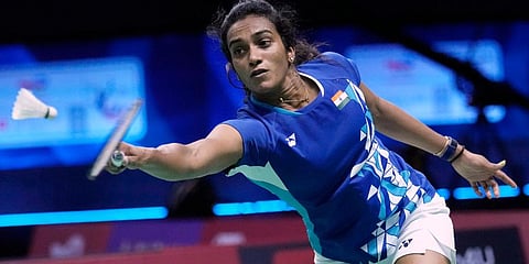 India's PV Sindhu returns a shot to South Korea's An Seyoung during their women's singles qualifying match at Thomas & Uber Cup in Bangkok. (Photo | AP)