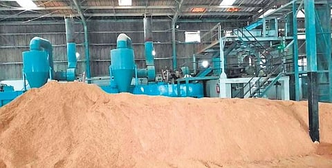 Rice bran stock dumped at a private edible oil unit in Karimnagar.