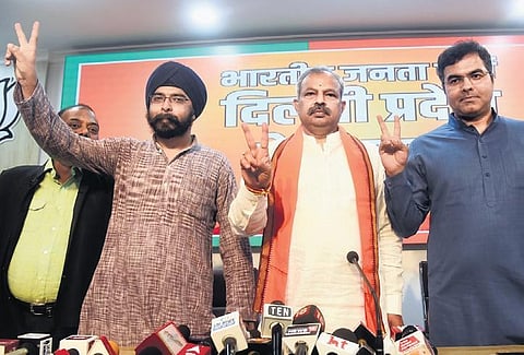 Adesh Gupta, Tajinder Pal Singh Bagga and Parvesh Sahib Singh at the meet on Wednesday | Parveen Negi