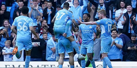 Manchester City have struck 22 goals in five games since to close in on a fourth title in five seasons. (Photo | AP)