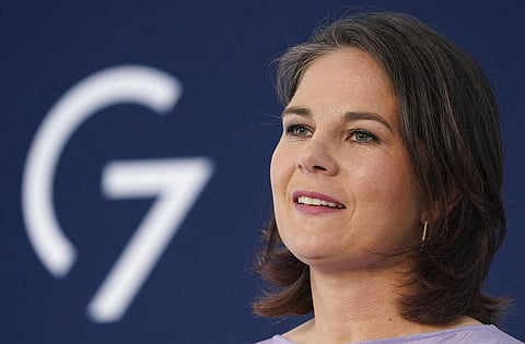 Annalena Baerbock, Foreign Minister of Germany, attends a press conference of the G7 group of leading democratic economic powersin Weissenhaeuser Strand, Germany(Photo | AP)