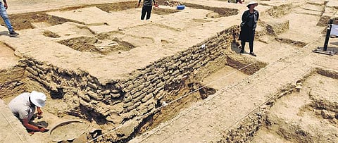 (Top)The site is spread over 350 hectares of land. (Right) terracotta figurines found during excavation | ASI