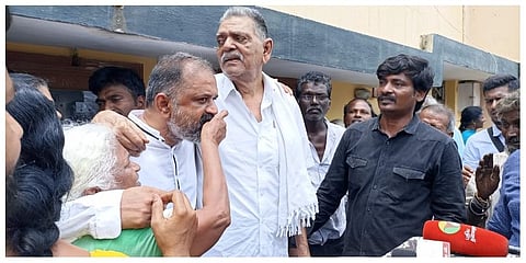 Perarivalan being offered sweets by his mother Arputhammal on wednesday. (Photo : ENS)
