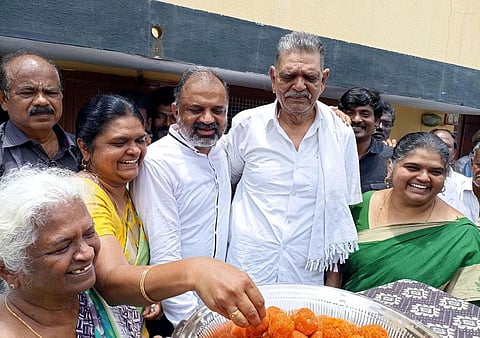 Perarivalan, convict in Rajiv Gandhi assassination case, with his mother Arputham Ammal after Supreme Court released him using special powers, at his house in Jolarpet. (Photo | Express)