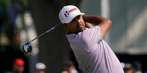 Anirban Lahiri watches his tee shot on the fourth hole during a practice round for the PGA Championship golf tournament in Tulsa, Okla. (Photo | AP)