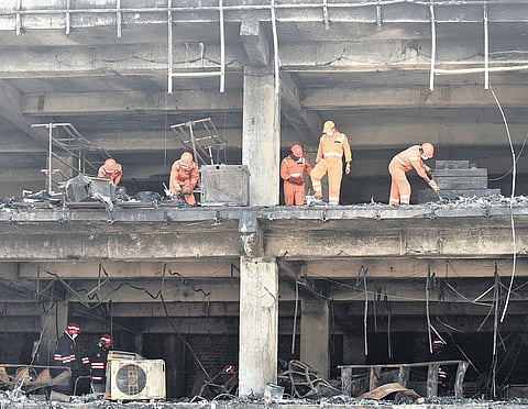 NDRF personnel conducts rescue and relief work after the massive fire at a commercial building near the Mundka Metro station last Saturday | Parveen Negi