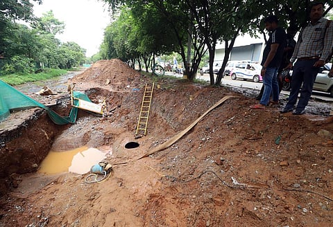 The spot in Upkar Layout where the two labourers died. (Photo | Express)