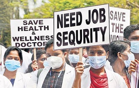 Image of doctors staging a protest. ( Photo | EPS)