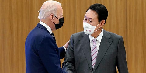 US President Joe Biden (L0 and South Korean President Yoon Suk Yeol. (Photo| AP)