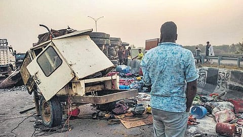 The site of the accident in Bahadurgarh area of Jhajjar on Thursday | PTI