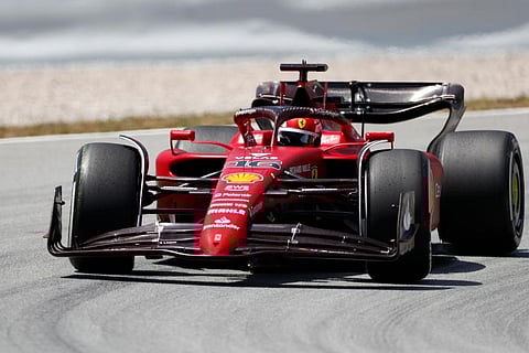 Ferrari driver Charles Leclerc of Monaco steers his car during practice session at the Barcelona Catalunya racetrack in Montmelo, Spain.(Photo | AP)