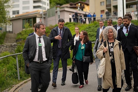 The Prime Minister of Spain Pedro Sanchez, second from left, arrives at the World Economic Forum in Davos, Switzerland. (Photo | AP)