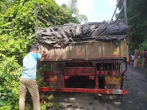 The truck that caused the chilli sauce leak was seized at Makutta checkpost (Photo | Special arrangement)
