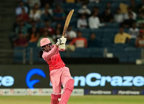 No bowler was spared by Meghana and she reached her 50 in 32 balls. (Photo | Twitter)