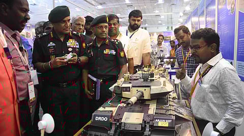 Lt Gen A Arun during the expo at Chennai Trade Centre on Thursday. (Photo | Ashwin Prasath, EPS)