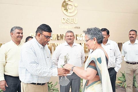 DSEU Vice-Chancellor Professor Neharika Vohra along with officials of the Department of Prisons after signing the MoU on Thursday | Express