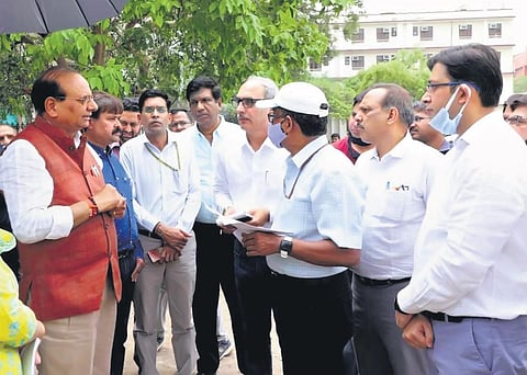 Lieutenant Governor VK Saxena along with other senior officials went for an on-site inspection of the 25-acre horticulture land where a new nursery will be built | express