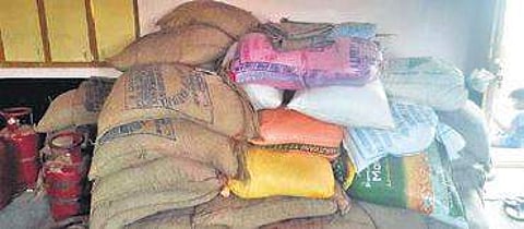 Pile of rice lying with a rice mill owner. (File Photo)