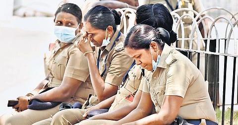 Policewomen on duty in Chennai. (Photo | EPS,p jawahar)