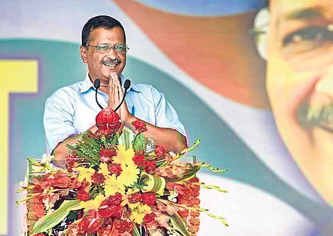 Arvind Kejriwal during a rally at Kurukshetra in Haryana on Sunday | pti