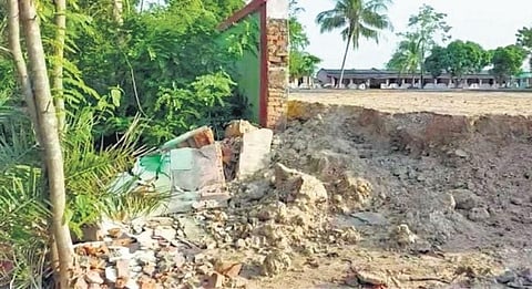 The portion of the school boundary wall that collapsed on Sunday. (Photo | EPS)