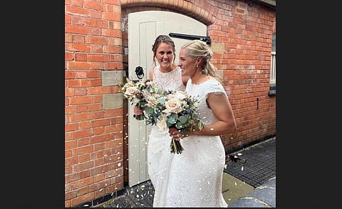 England's World Cup-winning women cricketers, Natalie Sciver and Katherine Brunt, got married in a private ceremony. (Photo | Twitter, @englandcricket)
