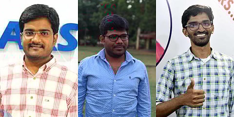 (From L) UPSC toppers C Yeshwanth Kumar Reddy, Akunuri Natesh and Gaddam Sudheer Kumar Reddy. (Photo EPS)