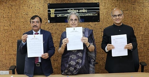 Jammu & Kashmir Delimitation Commission signs the final order for Delimitation of the Union Territory on Thursday. (Photo | ANI Twitter)