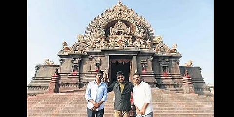 Suresh with Chiru, Koratala on the sets of Acharya