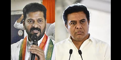 TPCC Chief A Revanth Reddy and IT and Industries Minister KT Rama Rao. (File | Express)