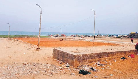 A Kabaddi-cum-volleyball court built on Chinna Neelankarai beach, which has Olive Ridley turtle nesting sites | EXPRESs