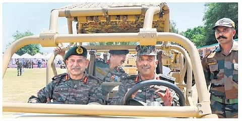 Army Vice-Chief Lt Gen B S Raju (R) with Northern Army commander Lt Gen Upendra Dwivedi during the North Tech Symposium in Udhampur on Saturday | PTI