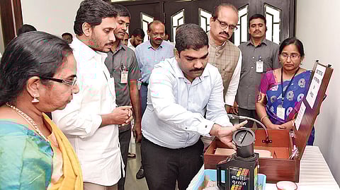CM YS Jagan Mohan Reddy inspects seed testing kits for Rythu Bharosa centres at CM’s camp office in Tadepalli near Vijayawada on Thursday . ( Photo | EPS)