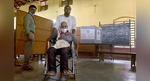 Subramanian coming out from the polling station. (Photo | A Sanesh, EPS)