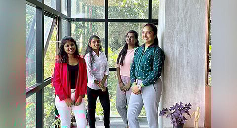 Reethu M (in red), K V Madhu (second from right) and D S Roopkala